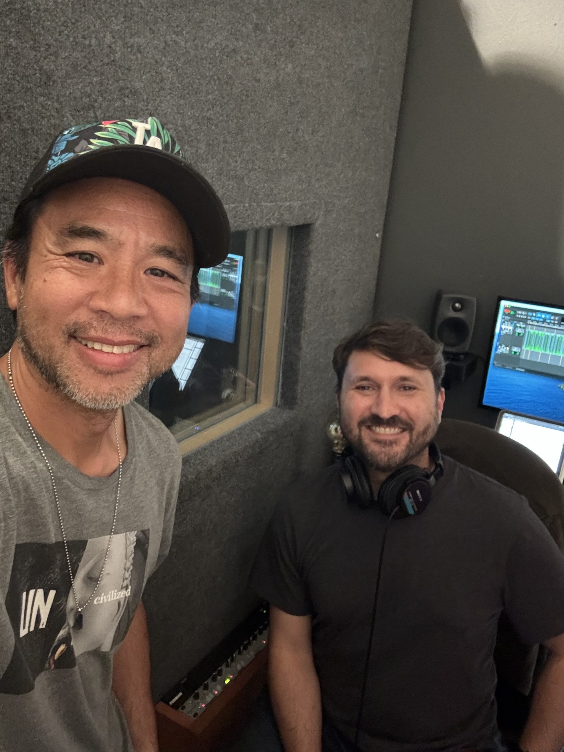 Art Chudabala with audio engineer in the studio